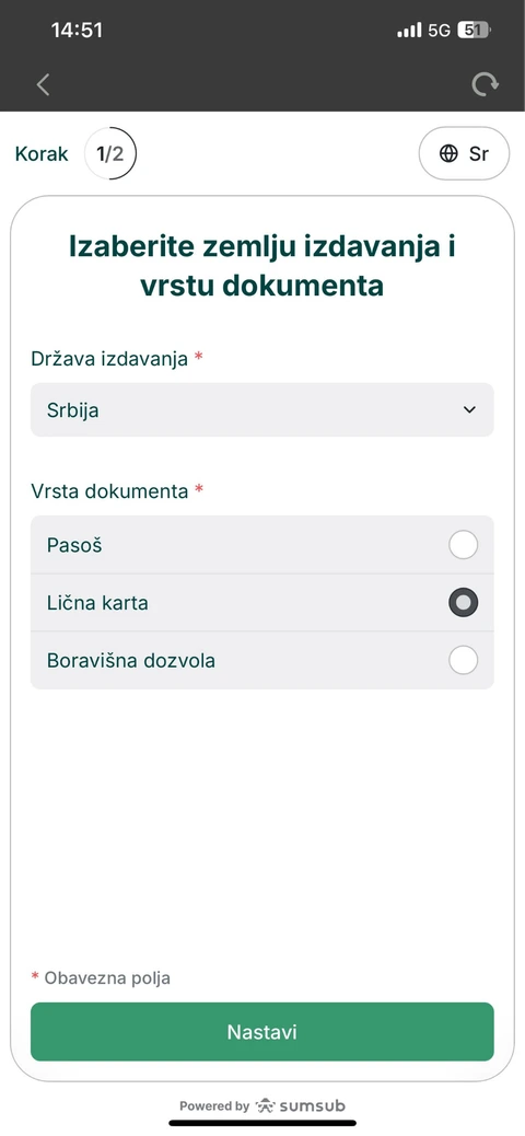 Izbor lične karte kao dokumenta za verifikaciju